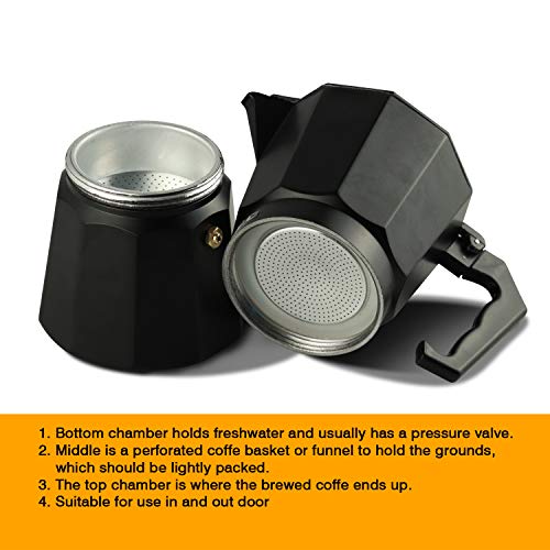 IBELL MP6370S Classic 6 Cup Moka Pot Espresso Maker/Percolator/filter Coffee Maker, Italian Espresso - Black - Image 3