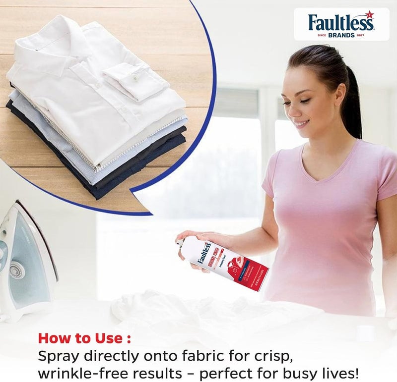 Faultless Original Finish Ironing Spray Starch, 567 g / 20 oz Aerosol Fabric Starch for Cotton, Wool and Washable Fabrics, Crisp Fresh-Laundered Finish with Odor-Neutralizing Technology - Image 3
