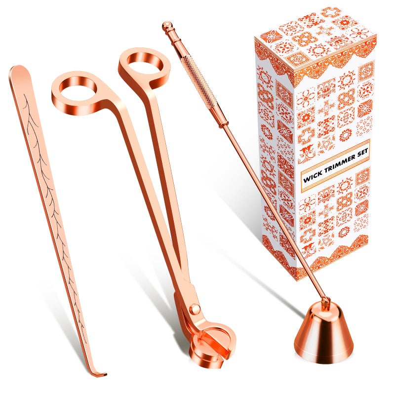 Calary 3 in 1 Candle Care Kit  Wick Trimmer Snuffer  Dipper Set Rose Gold