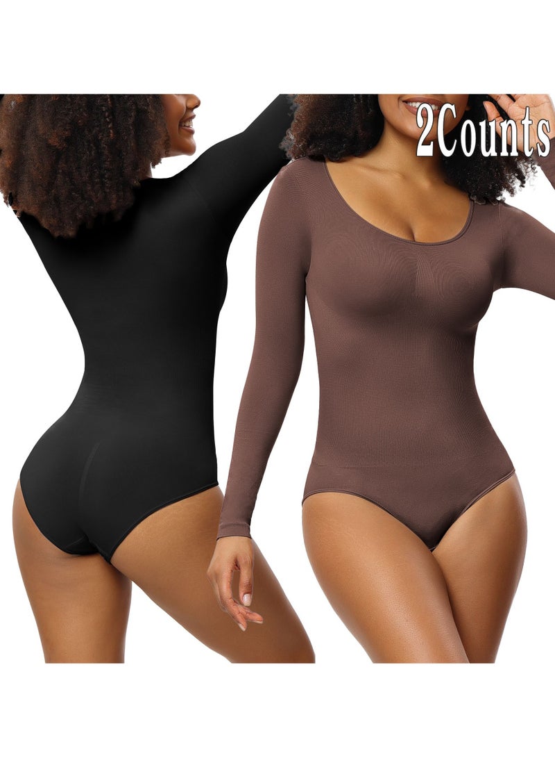 RedMapleTEK 2-PACK Postpartum Long-sleeved Seamless Bodycon Underwear Bottoming Shirt - Image 1