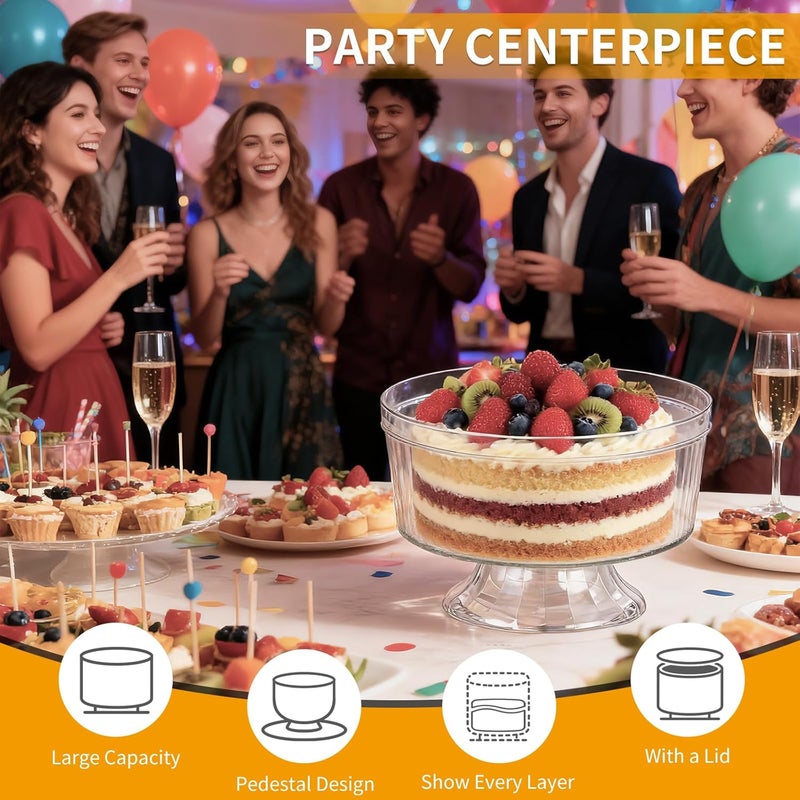 Fevbcnrj Trifle Bowl with Pedestal and Lid, Large Trifle Serving Dish, Vintage-Style Ribbed Dessert and Cake Stand, for Displaying Pastries, Layered Desserts, Fruits, Salad, Ideal for Parties - Image 2