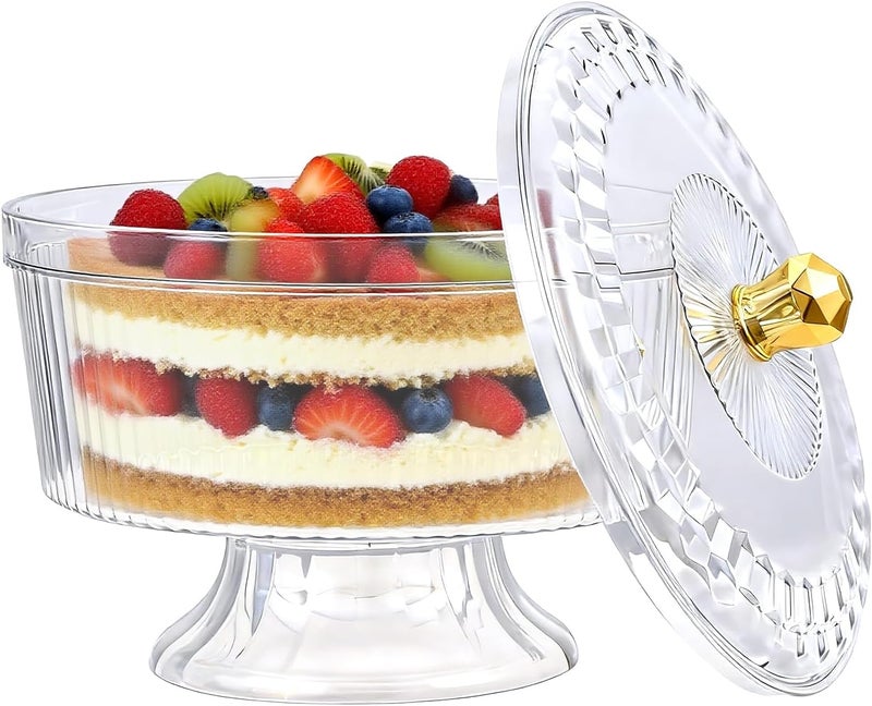 Fevbcnrj Trifle Bowl with Pedestal and Lid, Large Trifle Serving Dish, Vintage-Style Ribbed Dessert and Cake Stand, for Displaying Pastries, Layered Desserts, Fruits, Salad, Ideal for Parties - Image 1