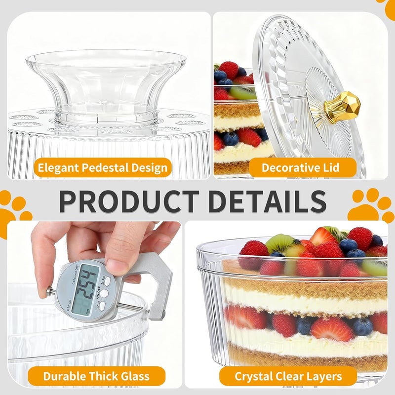Fevbcnrj Trifle Bowl with Pedestal and Lid, Large Trifle Serving Dish, Vintage-Style Ribbed Dessert and Cake Stand, for Displaying Pastries, Layered Desserts, Fruits, Salad, Ideal for Parties - Image 3