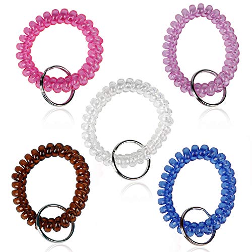 BIHRTC Pack Of 5 Colorful Spring Spiral Coil Keychain Bracelets Stretchy Key Chain Bracelet Wrist Band Key Ring Holder Wrist Random Color - Image 1