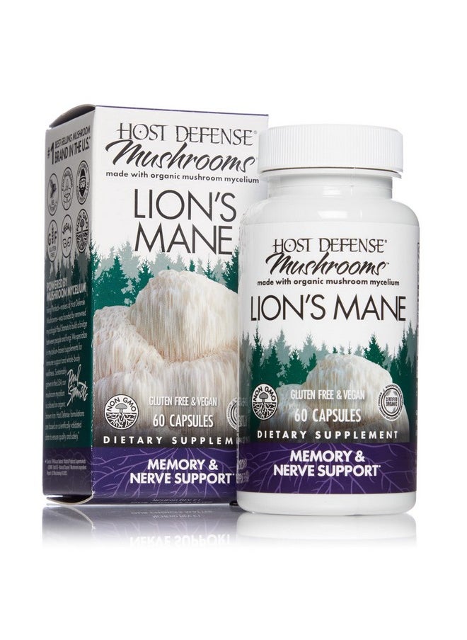 Host Defense Lion'S Mane Capsules Promotes Mental Clarity Focus And Memory Mushroom Supplement 60 Count  - Image 1