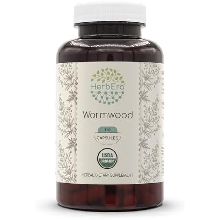 HerbEra Wormwood USDA Organic Capsules | Certified Organic Vegetarian Capsules, Herbal Dietary Supplement | Artemisia Absinthium Dried Herb (120 Capsules) - Image 1