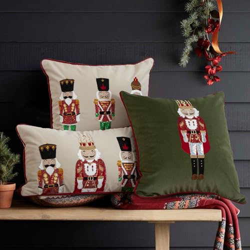 MOCOFO Christmas Embroidered Nutcracker Throw Pillow Cover - Decorative Holiday Cushion Cover (Green, 18” x 18”) - Image 2
