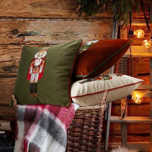 MOCOFO Christmas Embroidered Nutcracker Throw Pillow Cover - Decorative Holiday Cushion Cover (Green, 18” x 18”) - Image 3