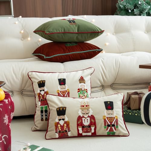 MOCOFO Christmas Embroidered Nutcracker Throw Pillow Cover - Decorative Holiday Cushion Cover (Green, 18” x 18”) - Image 5