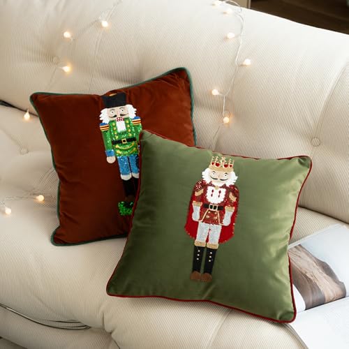 MOCOFO Christmas Embroidered Nutcracker Throw Pillow Cover - Decorative Holiday Cushion Cover (Green, 18” x 18”) - Image 4
