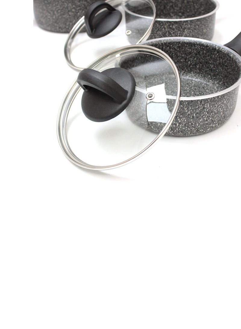 Hascevher 8-Piece Grey Granite Cookware Set Lavilla Prime Series with Tempered Glass Lids Non-Stick Premium Pots and Pans Collection for Kitchen Cooking Frying and Boiling - Image 5