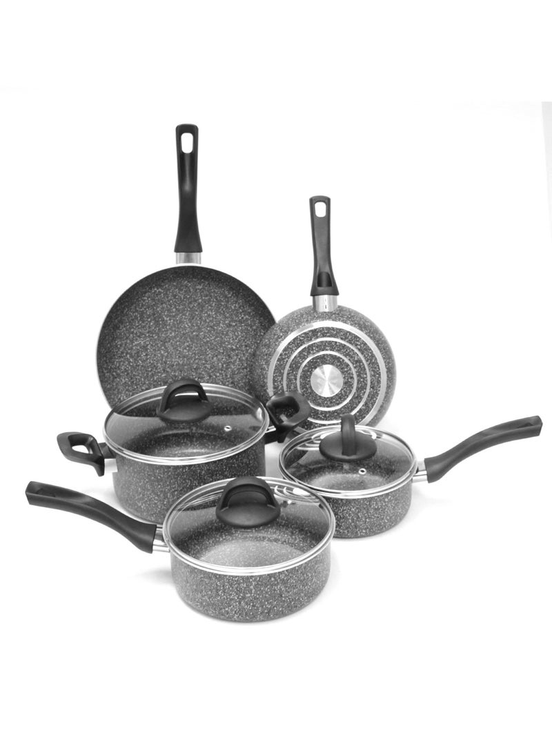 Hascevher 8-Piece Grey Granite Cookware Set Lavilla Prime Series with Tempered Glass Lids Non-Stick Premium Pots and Pans Collection for Kitchen Cooking Frying and Boiling - Image 2