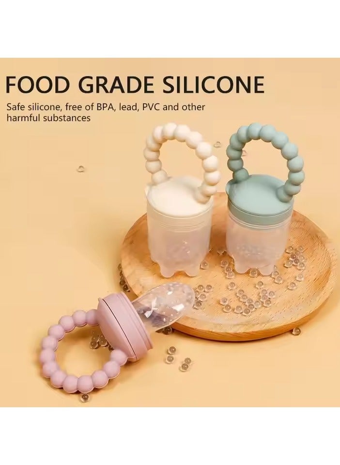 2 baby Fruit Feeders + 2 Silicone baby Finger Toothbrushes – Safe baby feeding set for introducing Fruits & Baby Oral care – Feeder and Toothbrush for infant/ toddler - Image 1