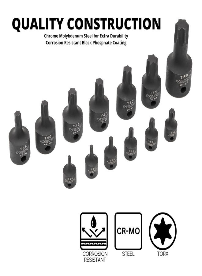 NEIKO 10281B Impact Torx Bit Socket Set, 1/4", 3/8" and 1/2" Drive, 6 Point Star Sockets, Heavy Duty Impact Grade Cr-Mo, T10 to T60 High Impact, Professional Grade Auto & Motorcycle Mechanic Socket - Image 4