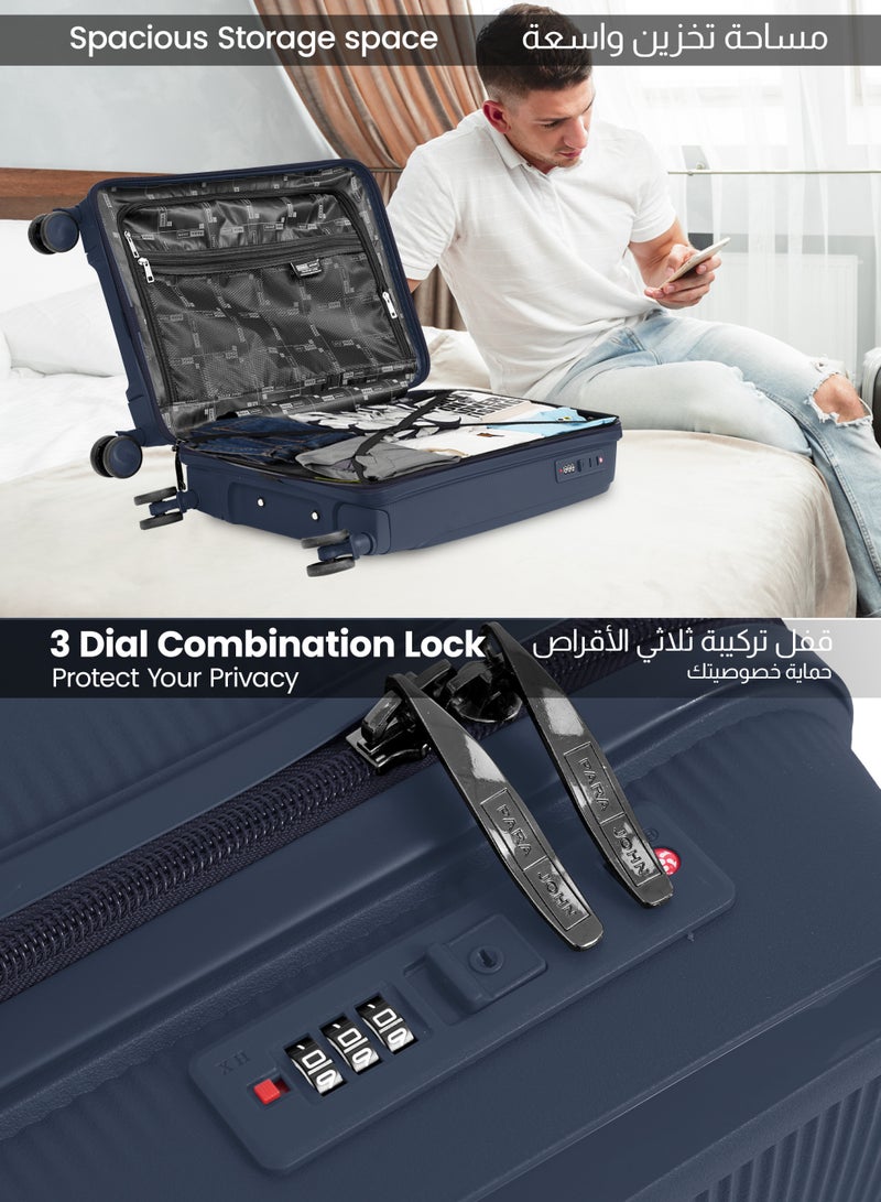 بارا جون حقيبة أمتعة AeroMax الفاخرة المصنوعة من مادة البولي بروبيلين مقاس 20 بوصة مزودة بـ 8 عجلات دوارة وقفل مركب - حقيبة سفر خفيفة الوزن للرجال والنساء - زرقاء - Image 4