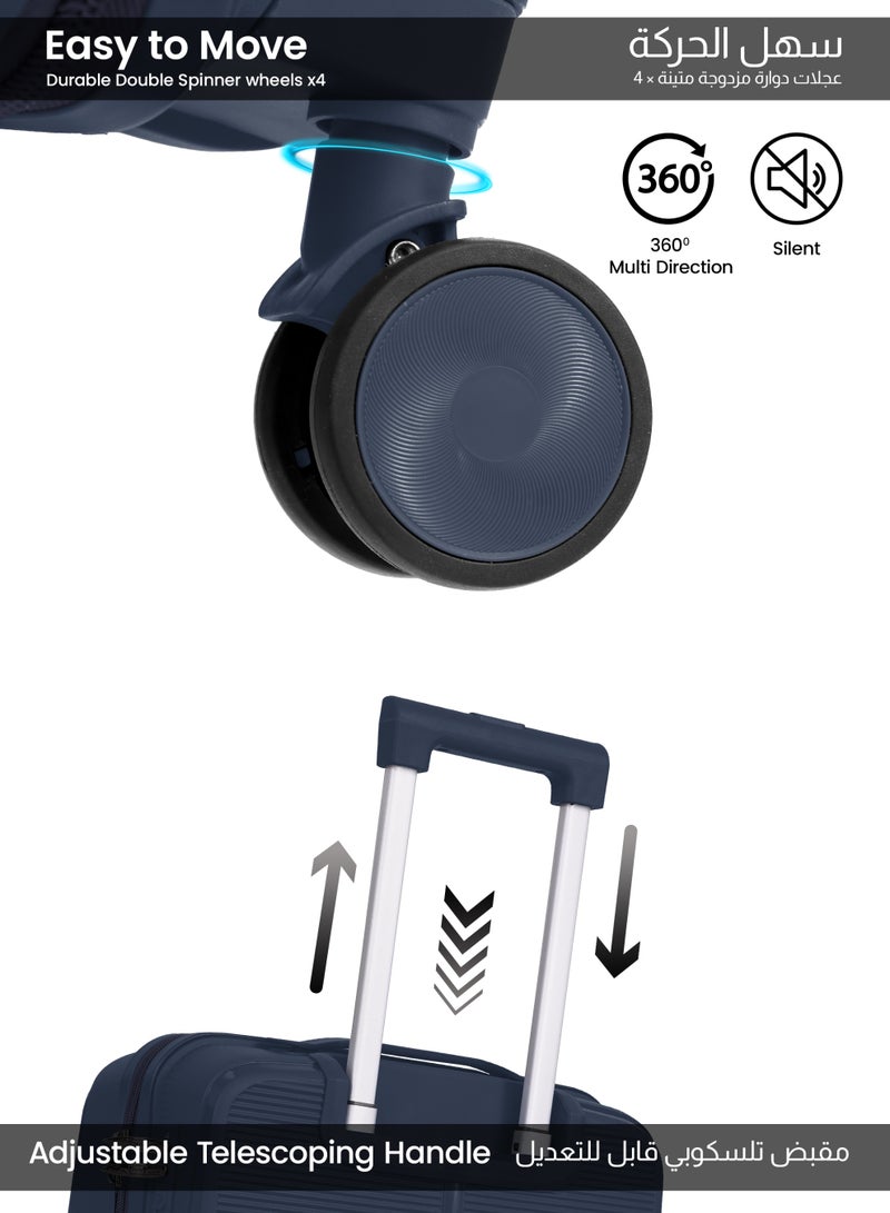 بارا جون حقيبة أمتعة AeroMax الفاخرة المصنوعة من مادة البولي بروبيلين مقاس 20 بوصة مزودة بـ 8 عجلات دوارة وقفل مركب - حقيبة سفر خفيفة الوزن للرجال والنساء - زرقاء - Image 3
