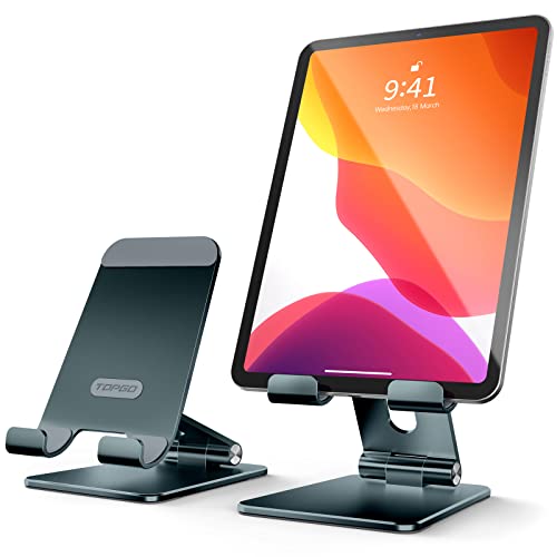 TOPGO Adjustable Cell Phone Stand, [Fully Foldable & Wide Compatibility] Desktop Stand Holder with Charging Port for iPhone, iPad, Kindle, Tablets, Switch - Grey - Image 1