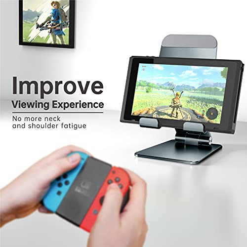 TOPGO Adjustable Cell Phone Stand, [Fully Foldable & Wide Compatibility] Desktop Stand Holder with Charging Port for iPhone, iPad, Kindle, Tablets, Switch - Grey - Image 3