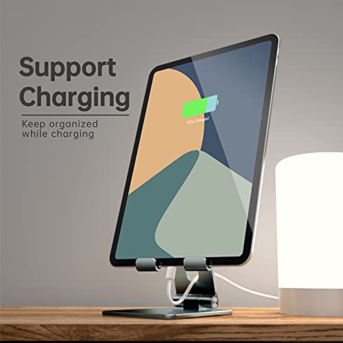 TOPGO Adjustable Cell Phone Stand, [Fully Foldable & Wide Compatibility] Desktop Stand Holder with Charging Port for iPhone, iPad, Kindle, Tablets, Switch - Grey - Image 5