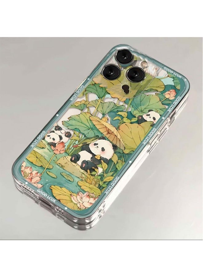 Apple iPhone 16 Pro Phone Case with Chinese Ancient Style Lotus and Panda Design - Drop-Proof Protective Case