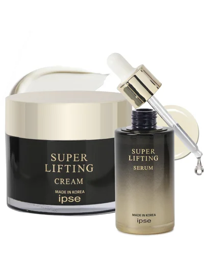 Ipse Korean Super Lifting Skincare Bundle - Moisturizing Face Cream & Serum with Peptide Complex - Anti-Aging, Firming, and Hydrating for Youthful Radiance