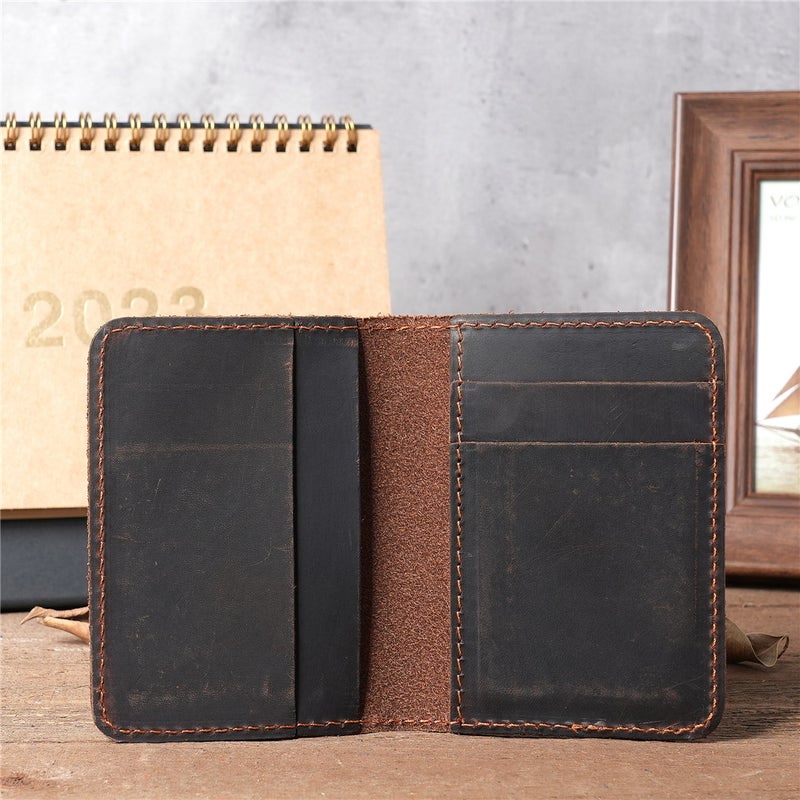 1052 Mens Genuine Leather Card Holder Crazy Horse Leather Drivers License Holder Retro Brown Simple Foreign Trade Explosions Laser1052 dark brown 1052 dark brown