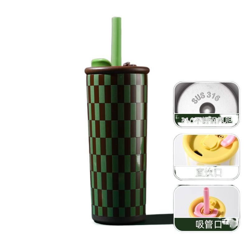 650 ml Stainless Steel Coffee Mug Straw Lid with Grab Handle - Image 1