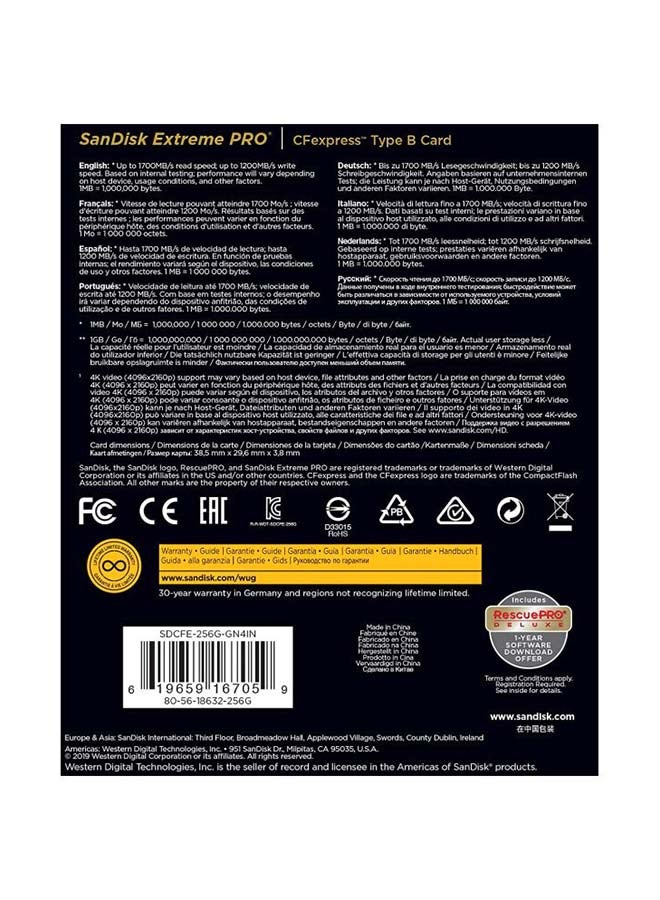 sandisk Extreme PRO CFexpress Card Type B,UHS-I, Read Speed 100 MBps, Write 90 MBps, SDCFE-256G-GN4NN - Image 5