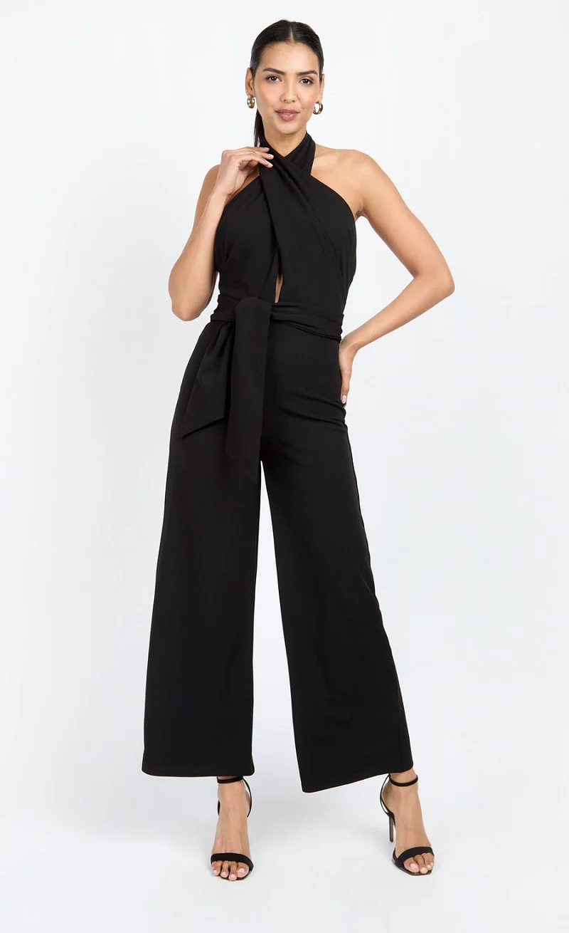 Black Bow Back Halter Jumpsuit