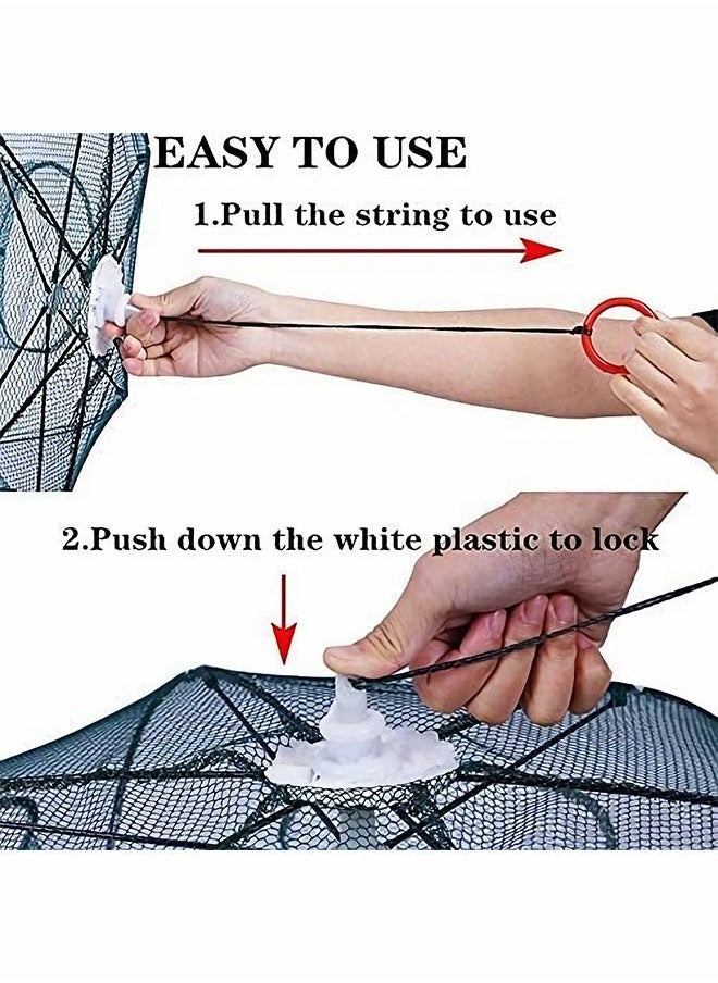 GROIC - Fishing Net Trap Portable Folding Collapsible Crab Network Immersion Bait Shrimp Crayfish Cage Tiddler Trap Mesh Automatic 10 Holes, Green - Image 1