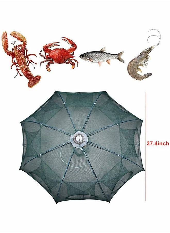 GROIC - Fishing Net Trap Portable Folding Collapsible Crab Network Immersion Bait Shrimp Crayfish Cage Tiddler Trap Mesh Automatic 10 Holes, Green - Image 1
