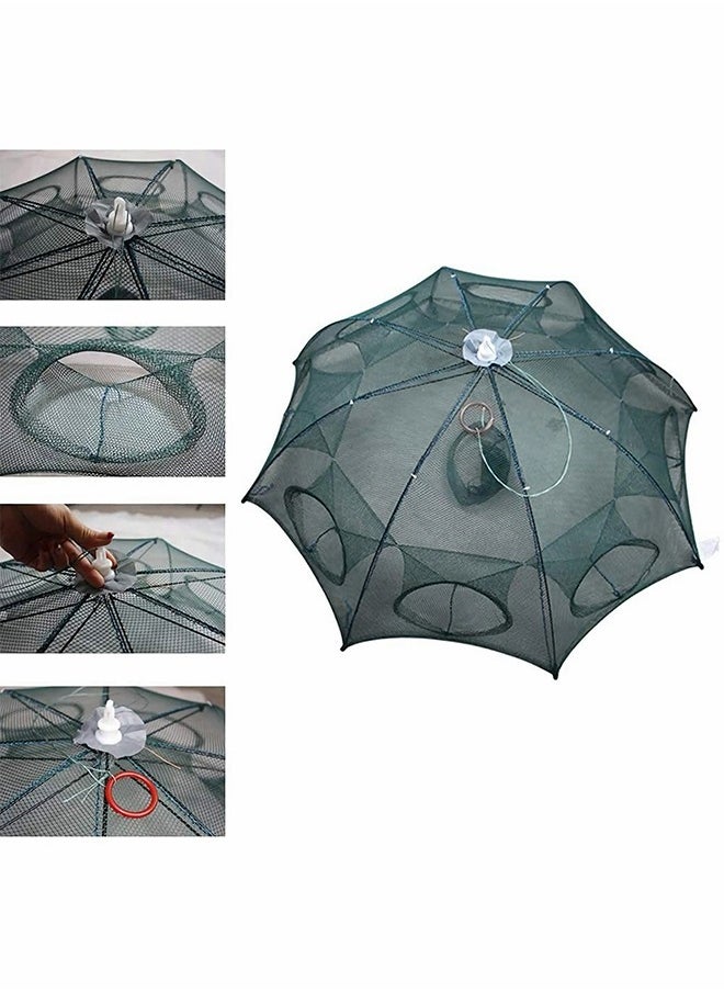 GROIC - Fishing Net Trap Portable Folding Collapsible Crab Network Immersion Bait Shrimp Crayfish Cage Tiddler Trap Mesh Automatic 10 Holes, Green - Image 1