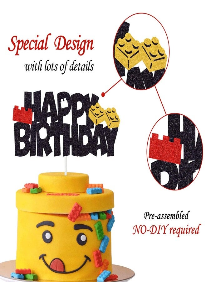 Confetti! Building Blocks Cake Topper - Glittery Happy Birthday Cake Decoration - Perfect for Color Building Brick Theme Birthday Baby Shower Party Supplies! - Image 2