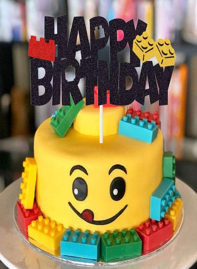 Confetti! Building Blocks Cake Topper - Glittery Happy Birthday Cake Decoration - Perfect for Color Building Brick Theme Birthday Baby Shower Party Supplies! - Image 4