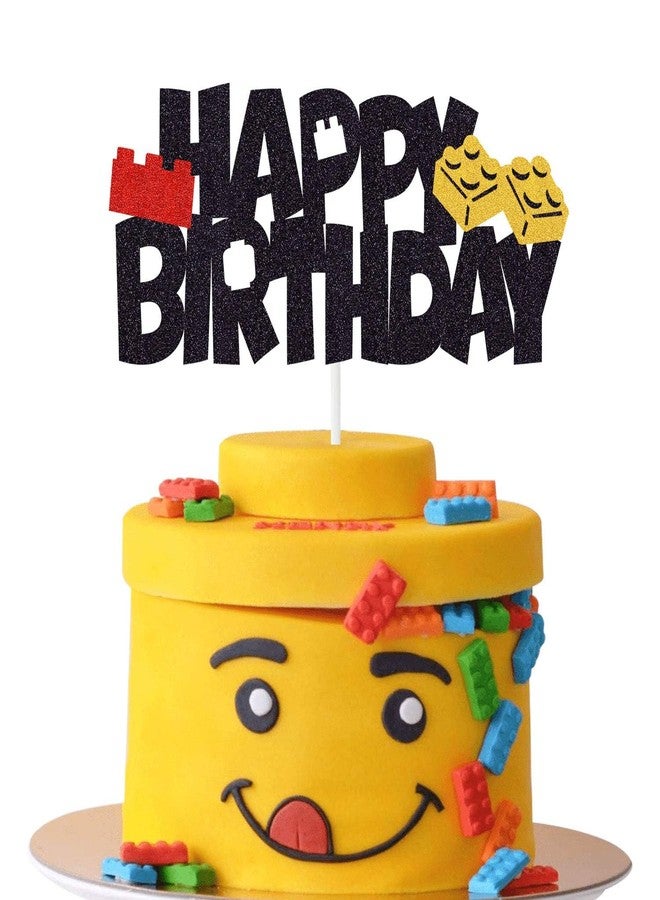 Confetti! Building Blocks Cake Topper - Glittery Happy Birthday Cake Decoration - Perfect for Color Building Brick Theme Birthday Baby Shower Party Supplies! - Image 1