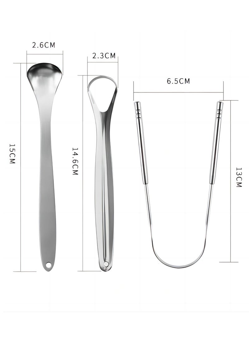 Fresh Up 3-Piece Stainless Steel Oral Tongue Cleaner Silver - Image 1