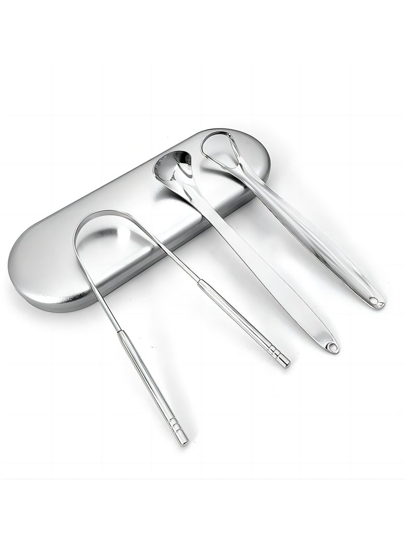 Fresh Up 3-Piece Stainless Steel Oral Tongue Cleaner Silver - Image 2