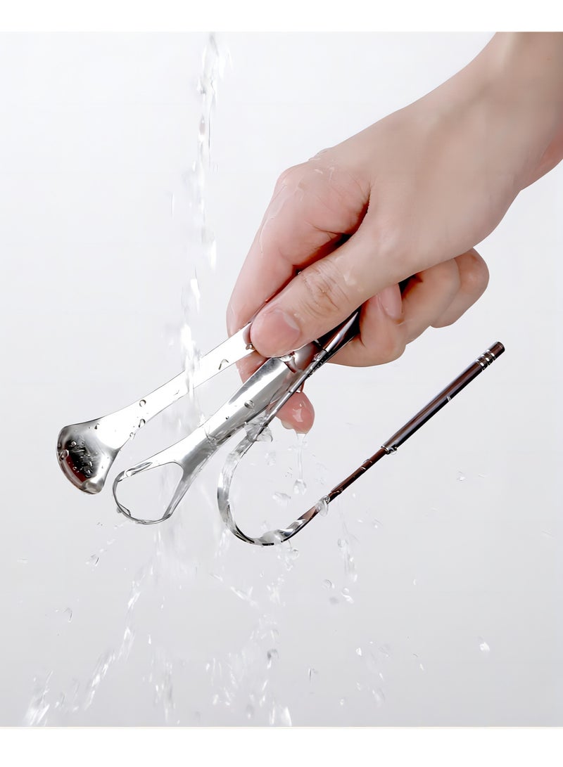 Fresh Up 3-Piece Stainless Steel Oral Tongue Cleaner Silver - Image 4