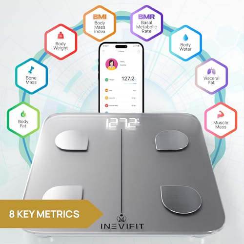 INEVIFIT Smart Body Fat Scale, Highly Accurate Bluetooth Digital Bathroom Body Composition Analyzer, Measures Weight, Body Fat, Water, Muscle, Visceral Fat & Bone Mass for Unlimited Users (Silver) - Image 2