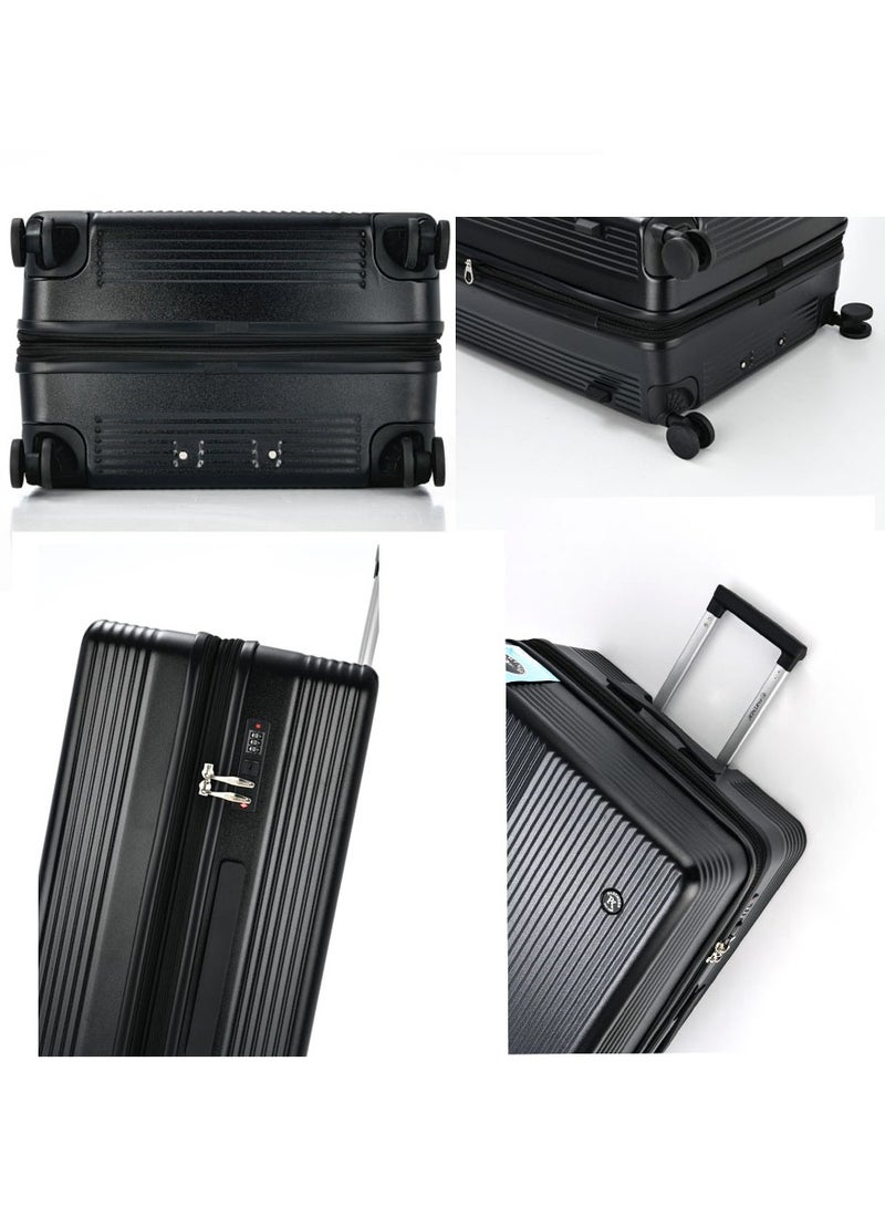 PK 3 PCS TROLLEY LUGGAGE FRONT OPEN POLY CARBON MATERIAL, LUGGAGE SUITCASE SET AND CABIN LUGGAGE BAG SET BLACK COLOUR - Image 4