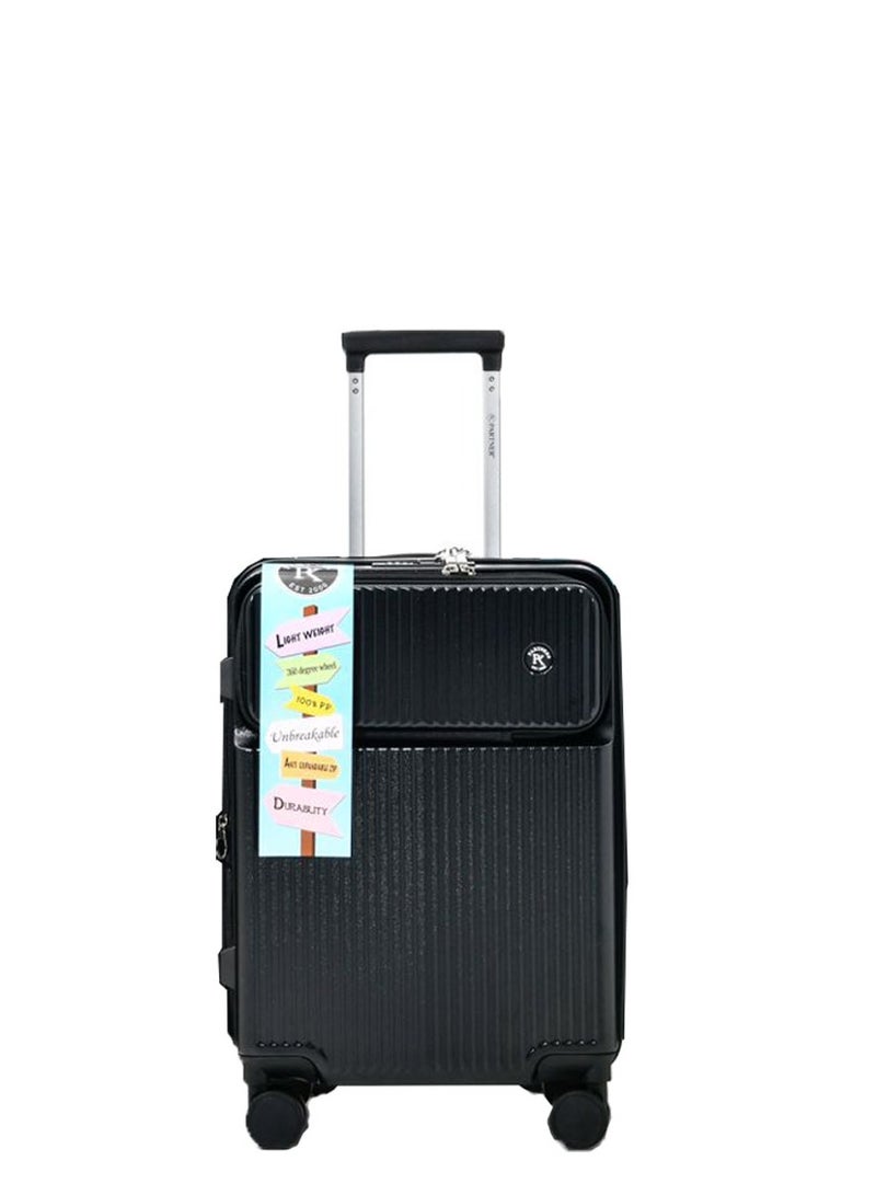 PK 3 PCS TROLLEY LUGGAGE FRONT OPEN POLY CARBON MATERIAL, LUGGAGE SUITCASE SET AND CABIN LUGGAGE BAG SET BLACK COLOUR - Image 5