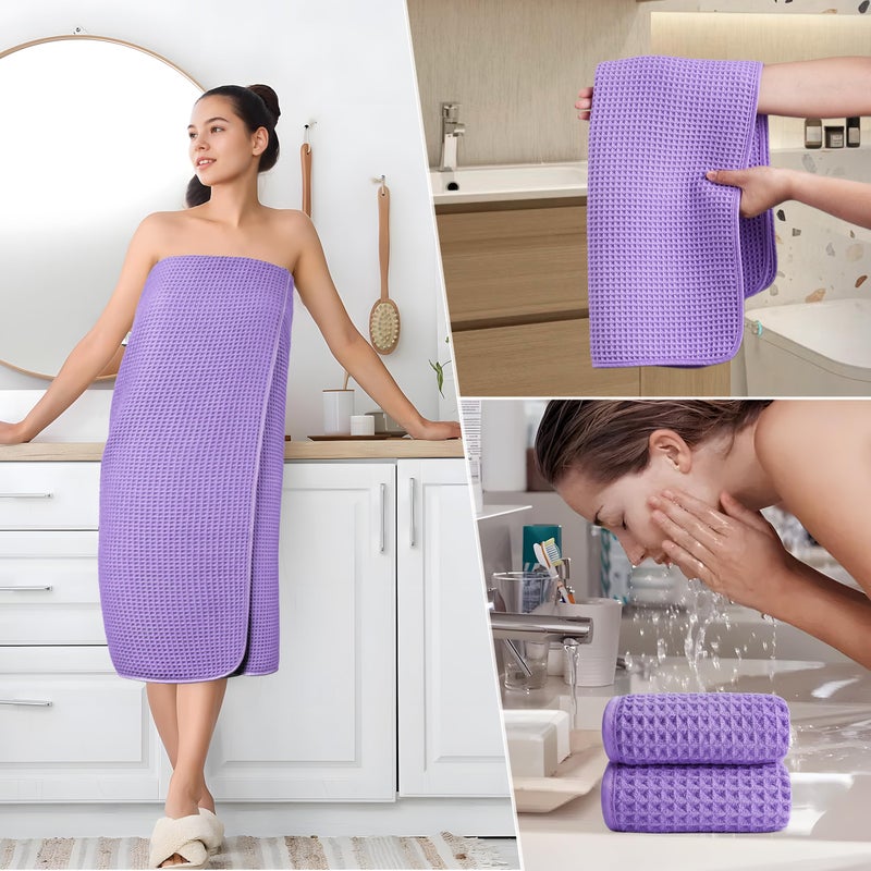 POLYTE 430 GSM Microfiber Quick Dry Lint Free Oversize Bath Towel Set, 6 Piece (Waffle Weave) - Image 5