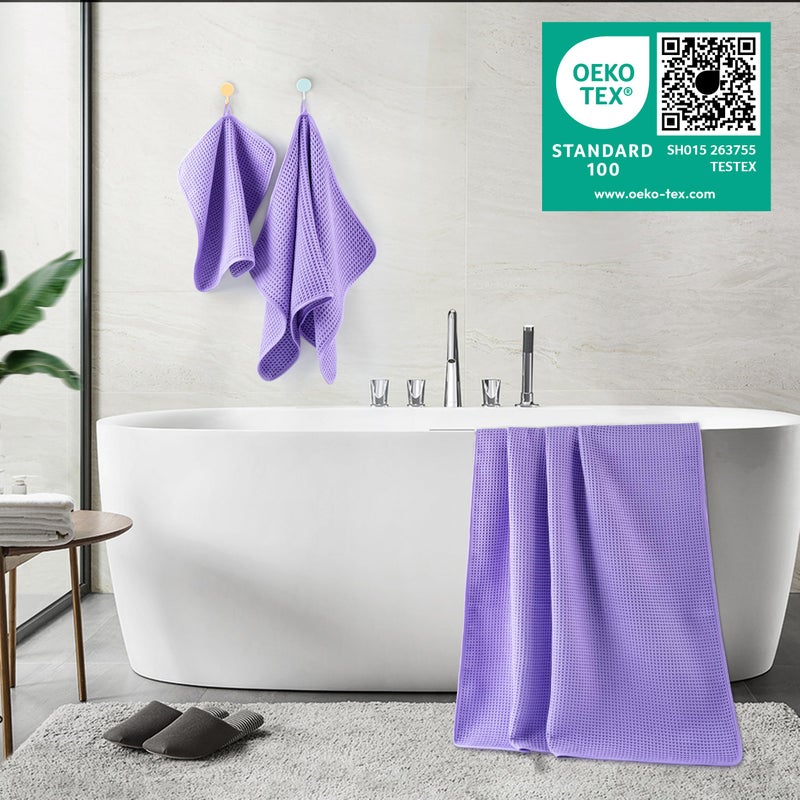 POLYTE 430 GSM Microfiber Quick Dry Lint Free Oversize Bath Towel Set, 6 Piece (Waffle Weave) - Image 4