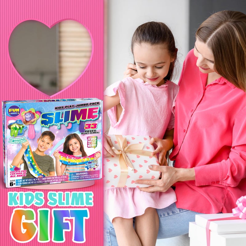 FUN KIDZ 33 Cups Jumbo Slime Kit for Kids, FunKidz Premade Ultimate Slime Pack to DIY Soft, Cloud, Clear, Butter, Glitter, Glow in Dark Slime Making Kit Party Favors Gift Toys for Girls and Boys - Image 2