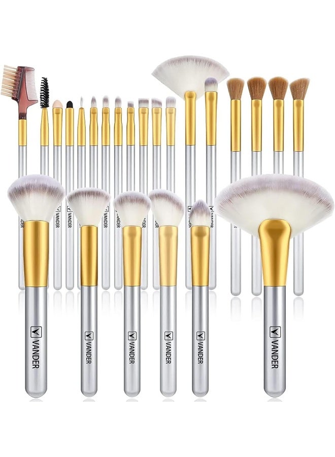 VANDER Make Up Brushes, 24Pcs Premium Cosmetic Makeup Brush Set For Foundation Blending Blush Concealer Eye Shadow, Cruelty-Free Synthetic Fiber Bristles, Travel Makeup Bag Included - Image 1