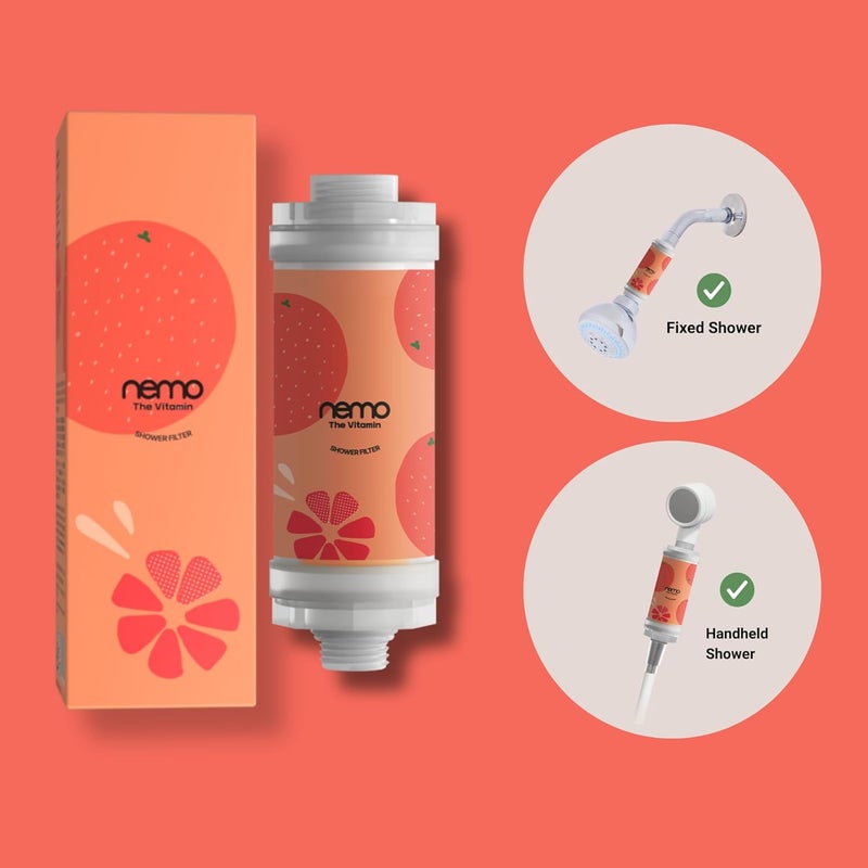 NEMO Vitamin Showerfilter (Sparkling Grapefruit) – Advanced Chlorine & Rust Removal | Vitamin C + Glycerin |Moisturising Filter for Soft Skin & Hair | Korean Water Purifier Technology | 1 Unit - Image 2