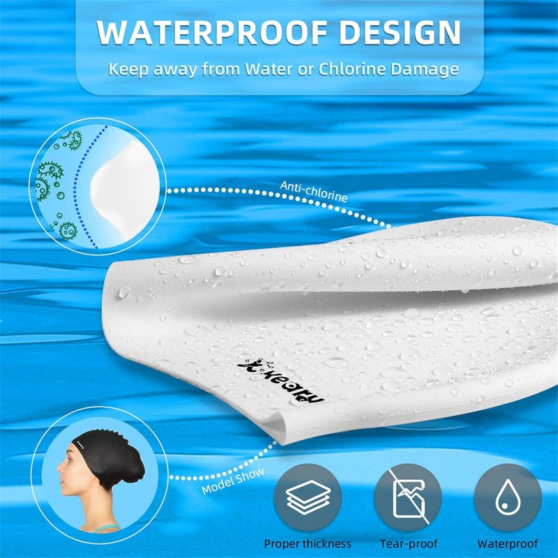 Keary 2 Pack Updated Silicone Swim Cap for Long Hair Women Girl Waterproof Bathing Pool Swimming Cap Cover Ears to Keep Your Hair Dry, 3D Soft Stretchable Durable and Anti-Slip, Easy to Put On and Off - Image 5