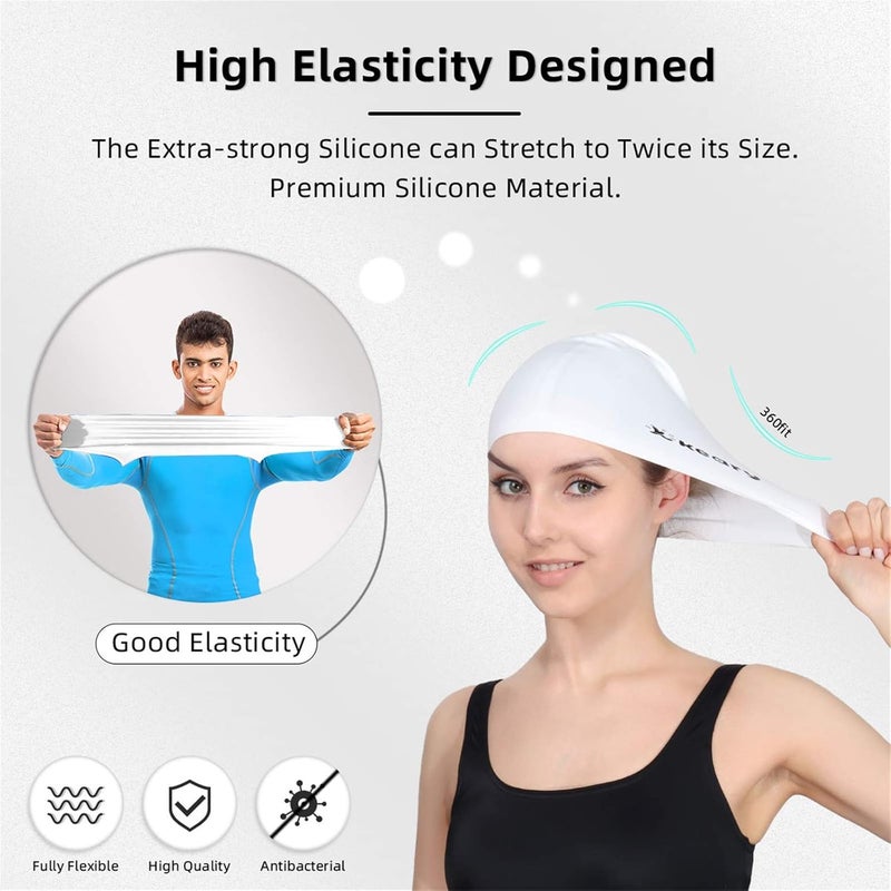 Keary 2 Pack Updated Silicone Swim Cap for Long Hair Women Girl Waterproof Bathing Pool Swimming Cap Cover Ears to Keep Your Hair Dry, 3D Soft Stretchable Durable and Anti-Slip, Easy to Put On and Off - Image 3