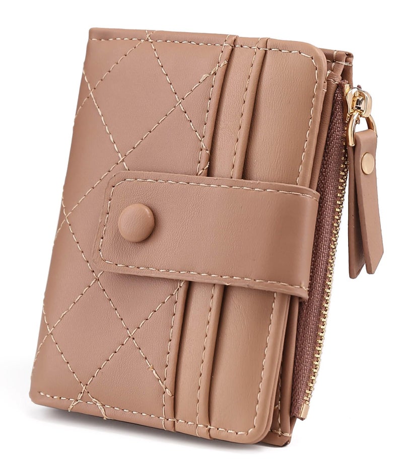 Elios Bifold Women's Wallet Vegan Leather Small Card Holder Coin Holder Compact Ladies Purse with Multiple Card Slots, Zipper Pocket and RFID Blocking | Snap Closure | Mini Purse for Women (Khakhi) - Image 1