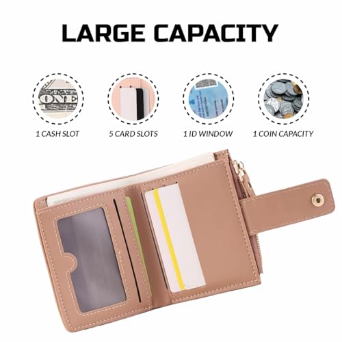 Elios Bifold Women's Wallet Vegan Leather Small Card Holder Coin Holder Compact Ladies Purse with Multiple Card Slots, Zipper Pocket and RFID Blocking | Snap Closure | Mini Purse for Women (Khakhi) - Image 5